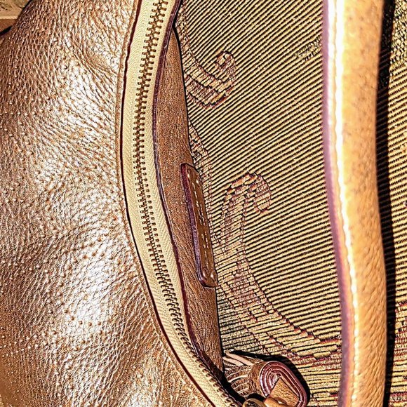 Kate Spade New York Vintage Leather Handbag Gold Metallic Circle Design - Picture 2 of 4